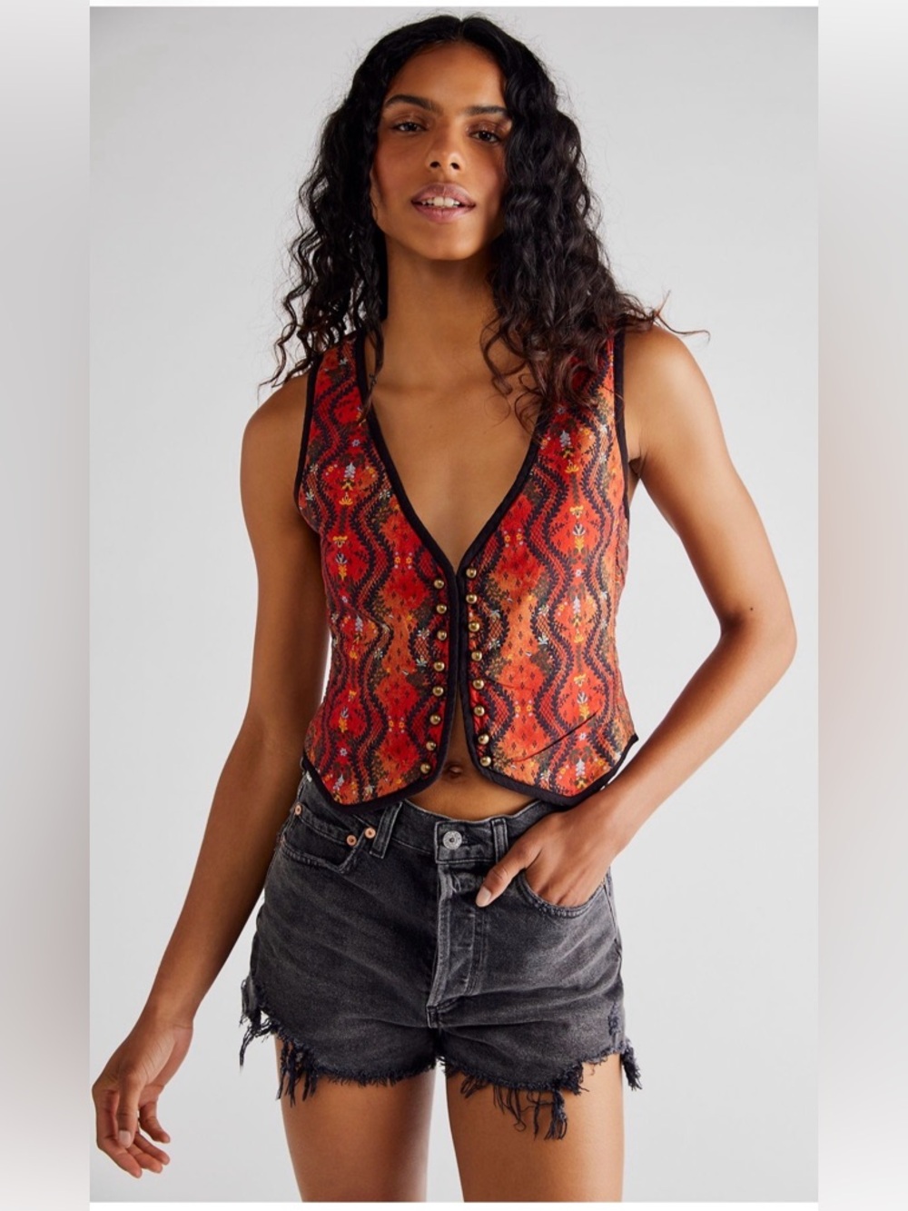 Free People Gemini Cropped Boho Festival Vest,Size-Large